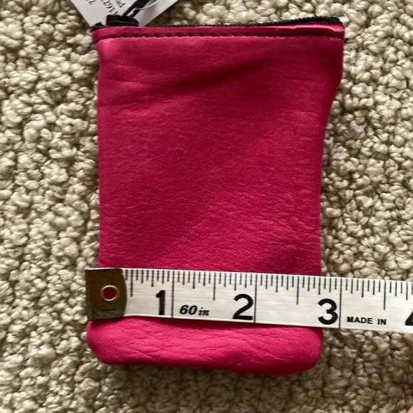 Sharon Duvall Leather Small Hand Carved Genuine Leather Pink Zippered Pouch NWT - Picture 6 of 7